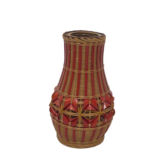 Vintage Other - Vintage Woven Wicker Miniature Vase Shanghai Handicrafts Basket Ceramic Inside